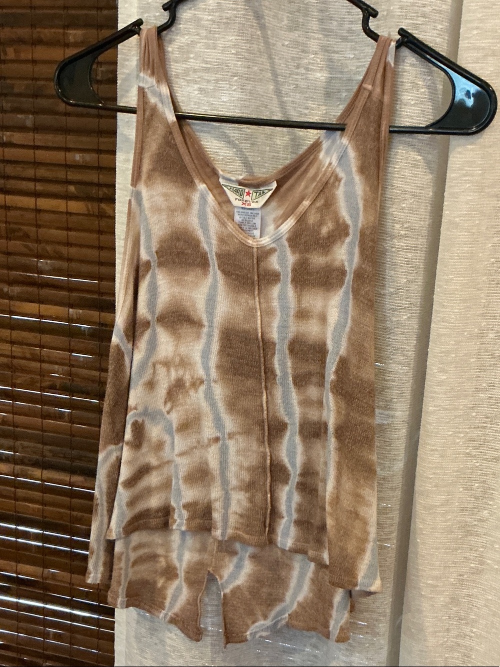 Hard Tail Brown and Cream Tie-Dye V-Neck Tank
